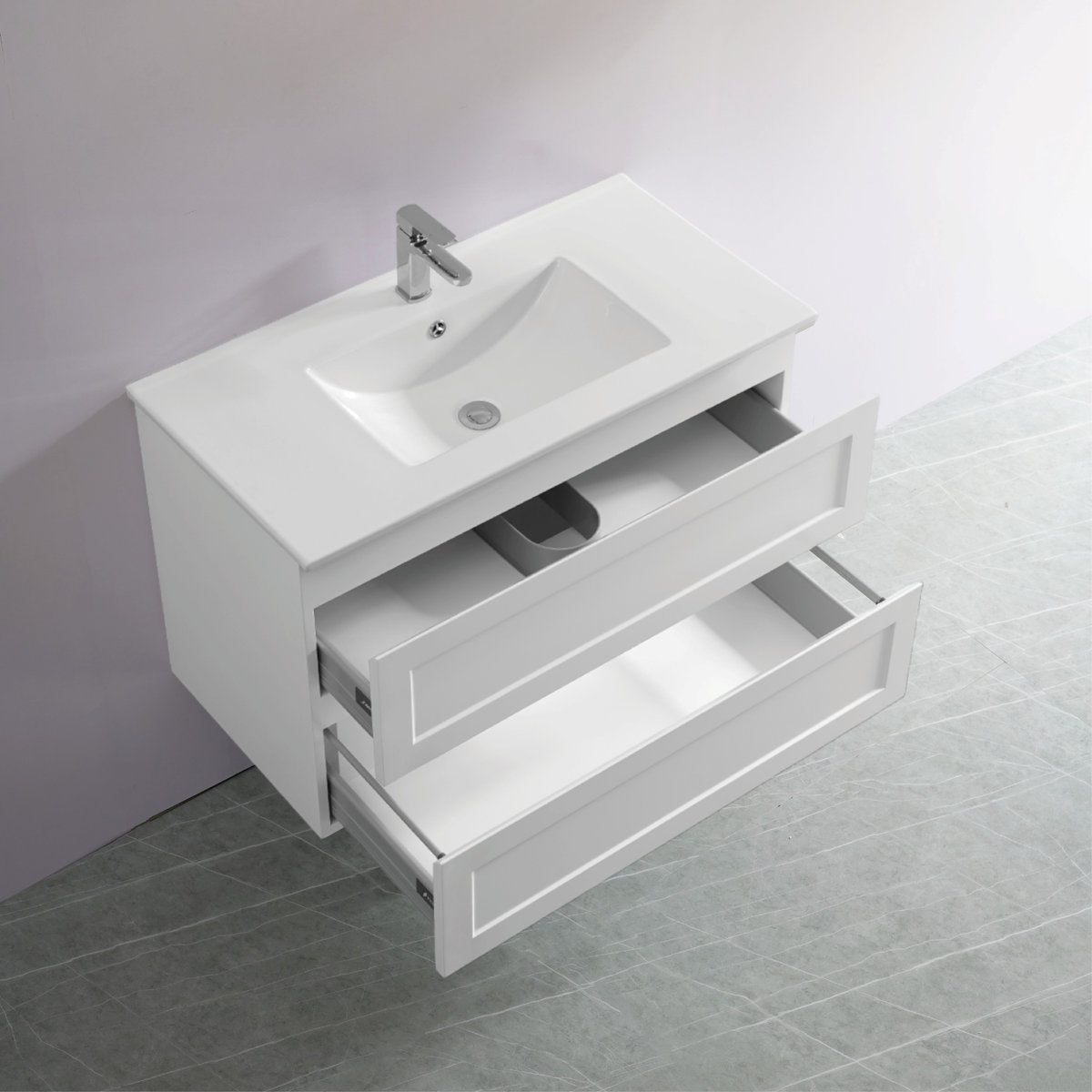Tiffany 900mm Single Basin Wall Hung Vanity Cabinet Matte White