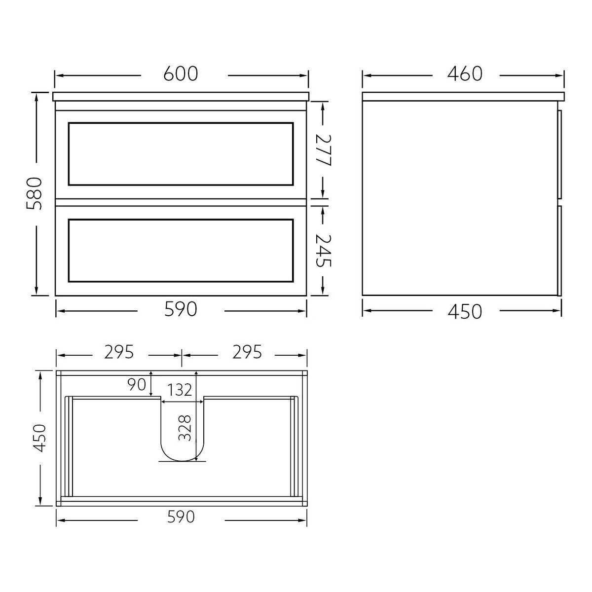 Tiffany 600mm Single Basin Wall Hung Vanity Cabinet Matte Black