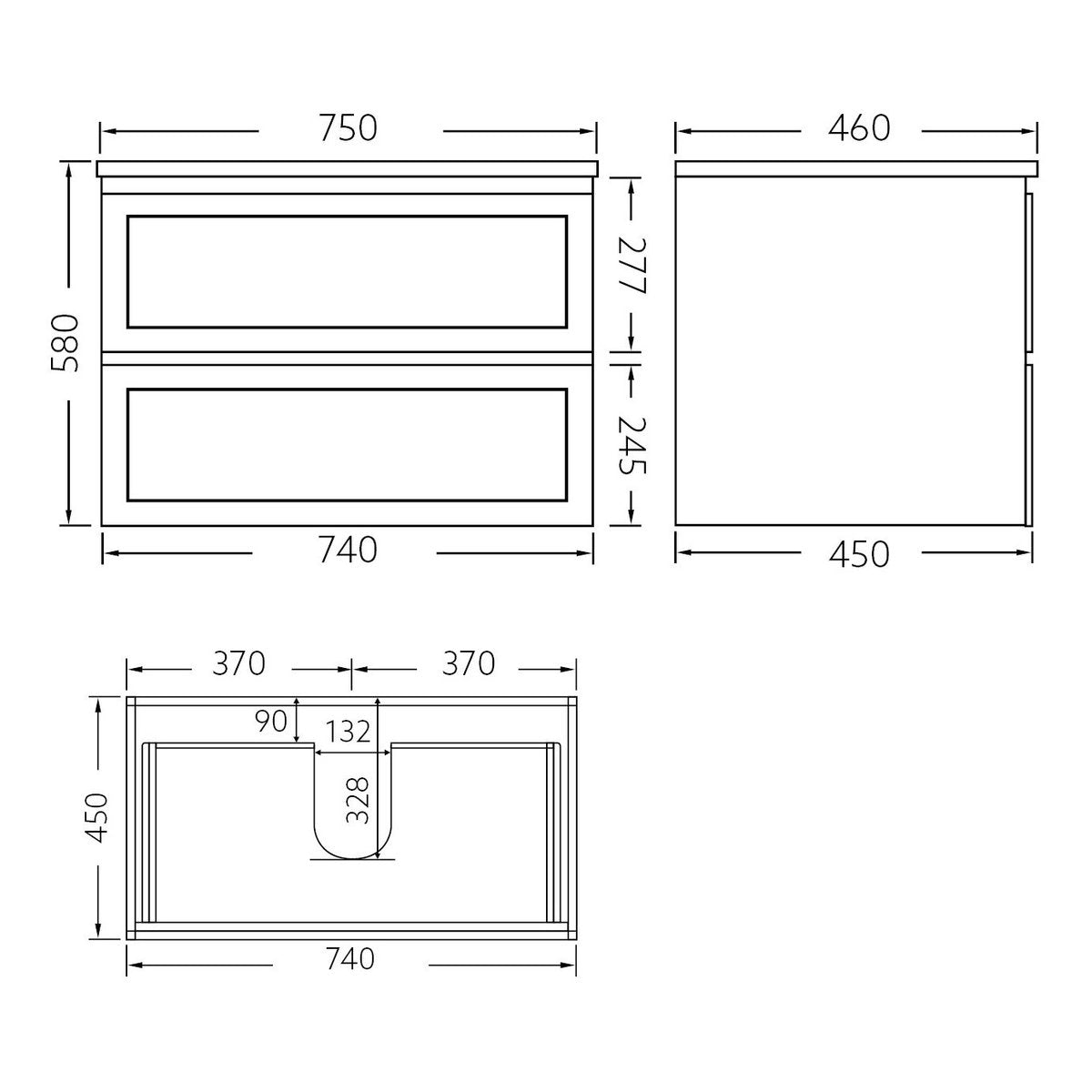 Tiffany 750mm Single Basin Wall Hung Vanity Cabinet Matte Black