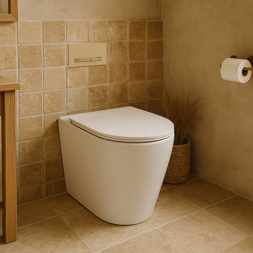 Fino WhisperFlush Matte White Floor Pan with Thin Seat + In-wall Cistern
