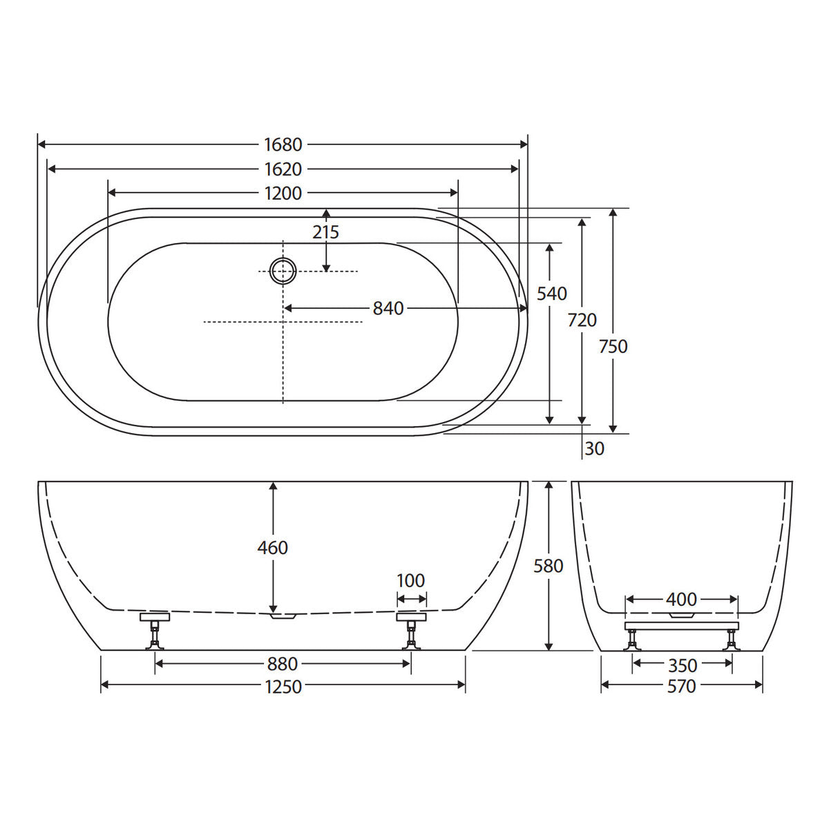 Fienza Koko Freestanding Acrylic Bath, 1680mm, Matte White