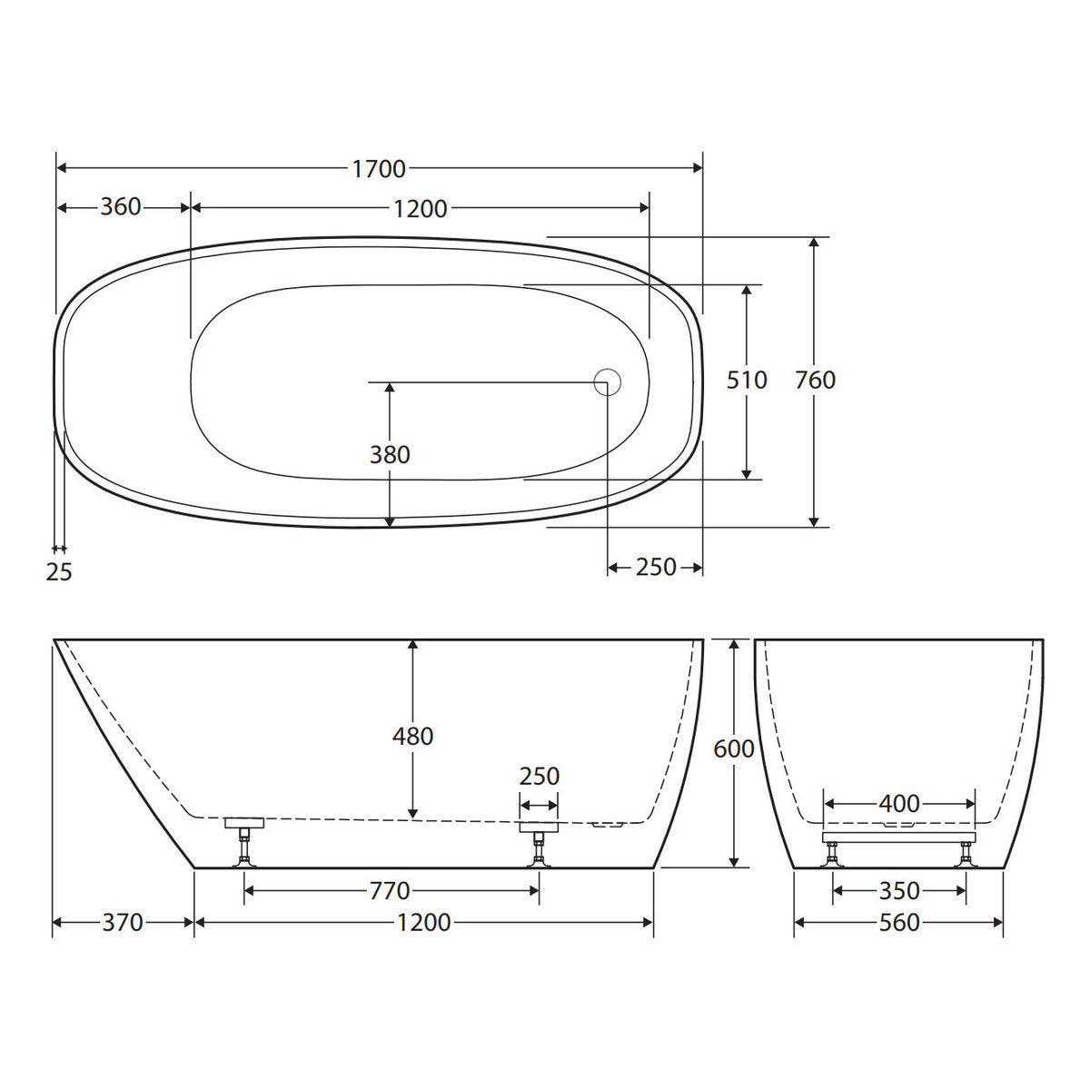 Fienza Athenia Freestanding Acrylic Bath, 1700mm