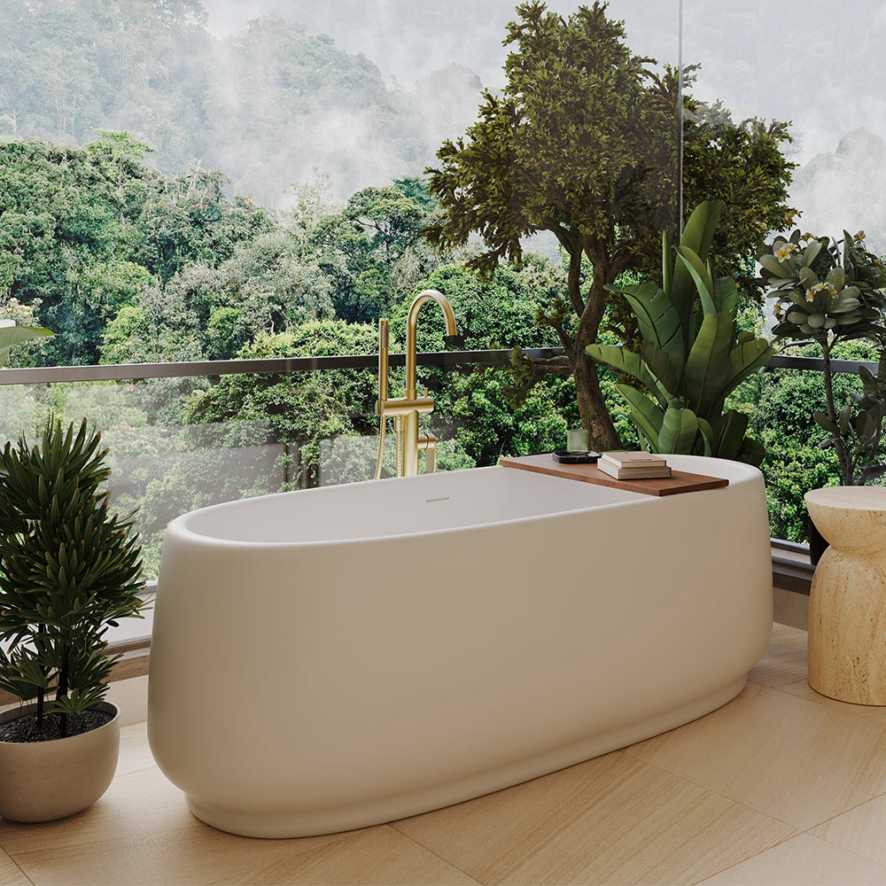 Fienza Eden Freestanding Acrylic Bath, 1750mm, Gloss White with Overflow