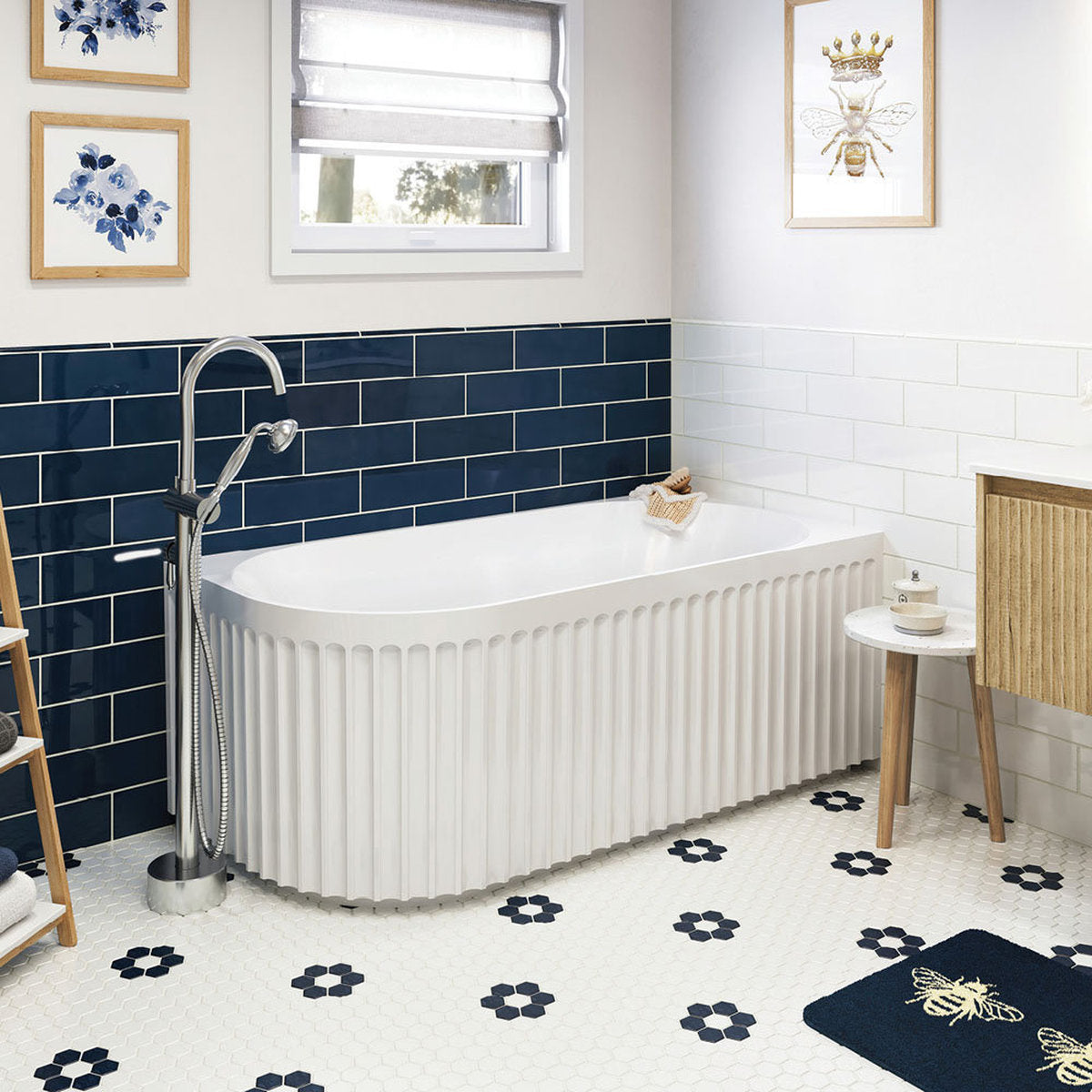 Fienza Eleanor Fluted Left-Hand Acrylic Corner Bath, 1500mm