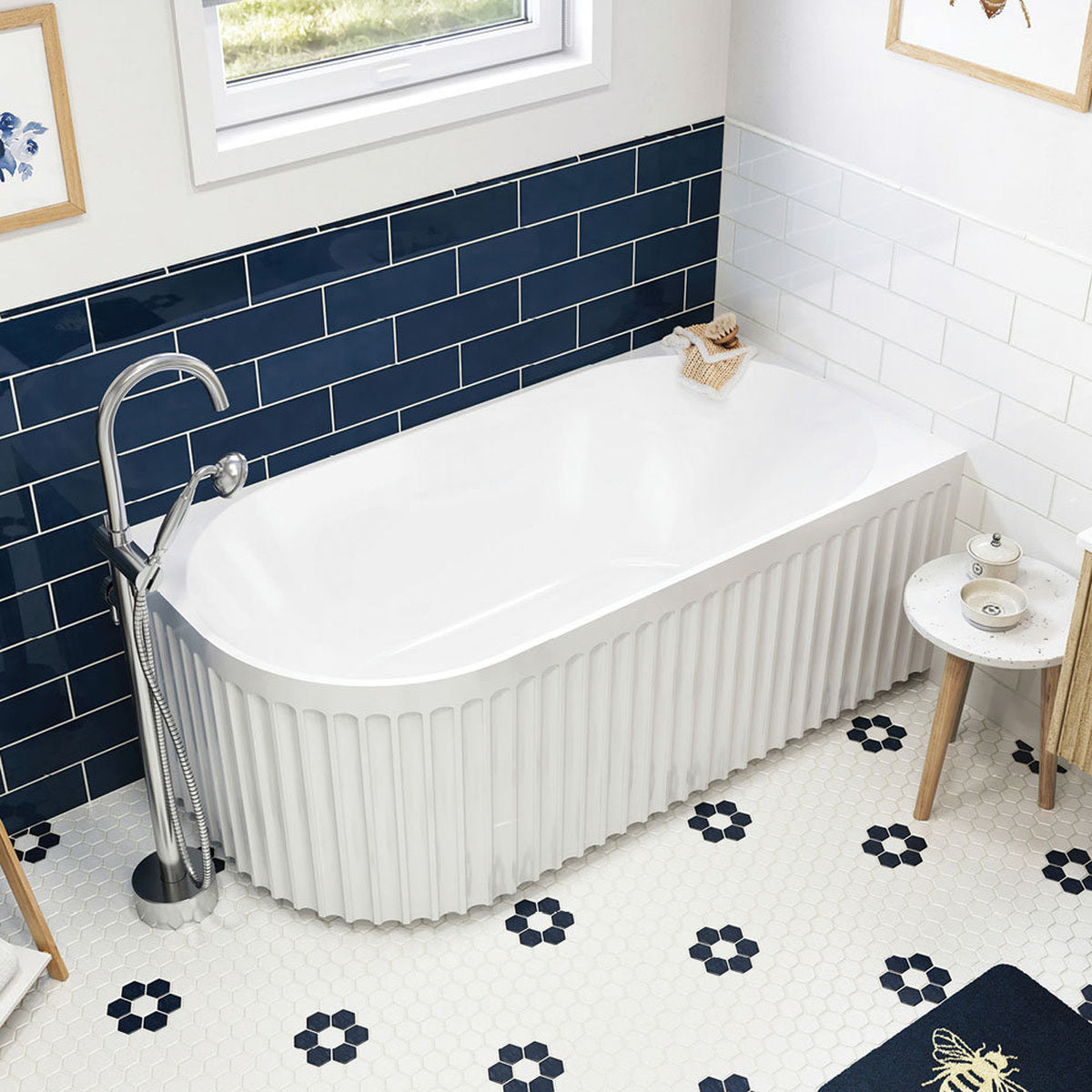 Fienza Eleanor Fluted Left-Hand Acrylic Corner Bath, 1500mm