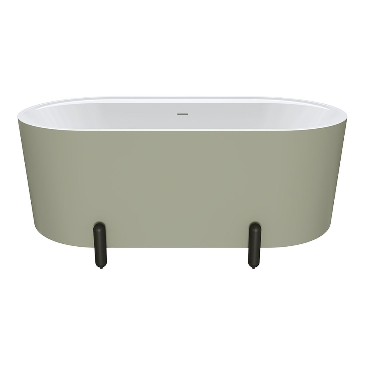 Fienza Aluca Freestanding Bath, 1500mm Matte Olive with Matte Black Legs with Overflow