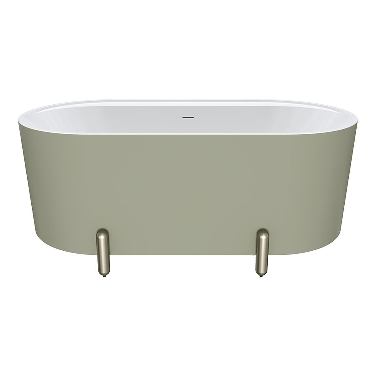 Fienza Aluca Freestanding Bath, 1500mm Matte Olive with Brushed Nickel Legs with Overflow