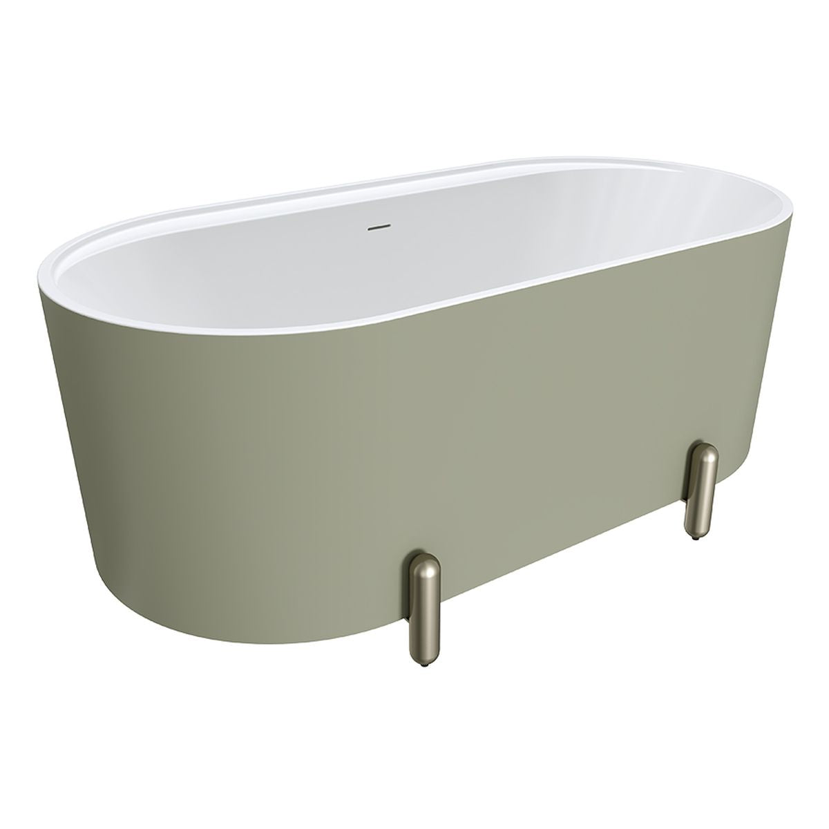 Fienza Aluca Freestanding Bath, 1500mm Matte Olive with Brushed Nickel Legs with Overflow