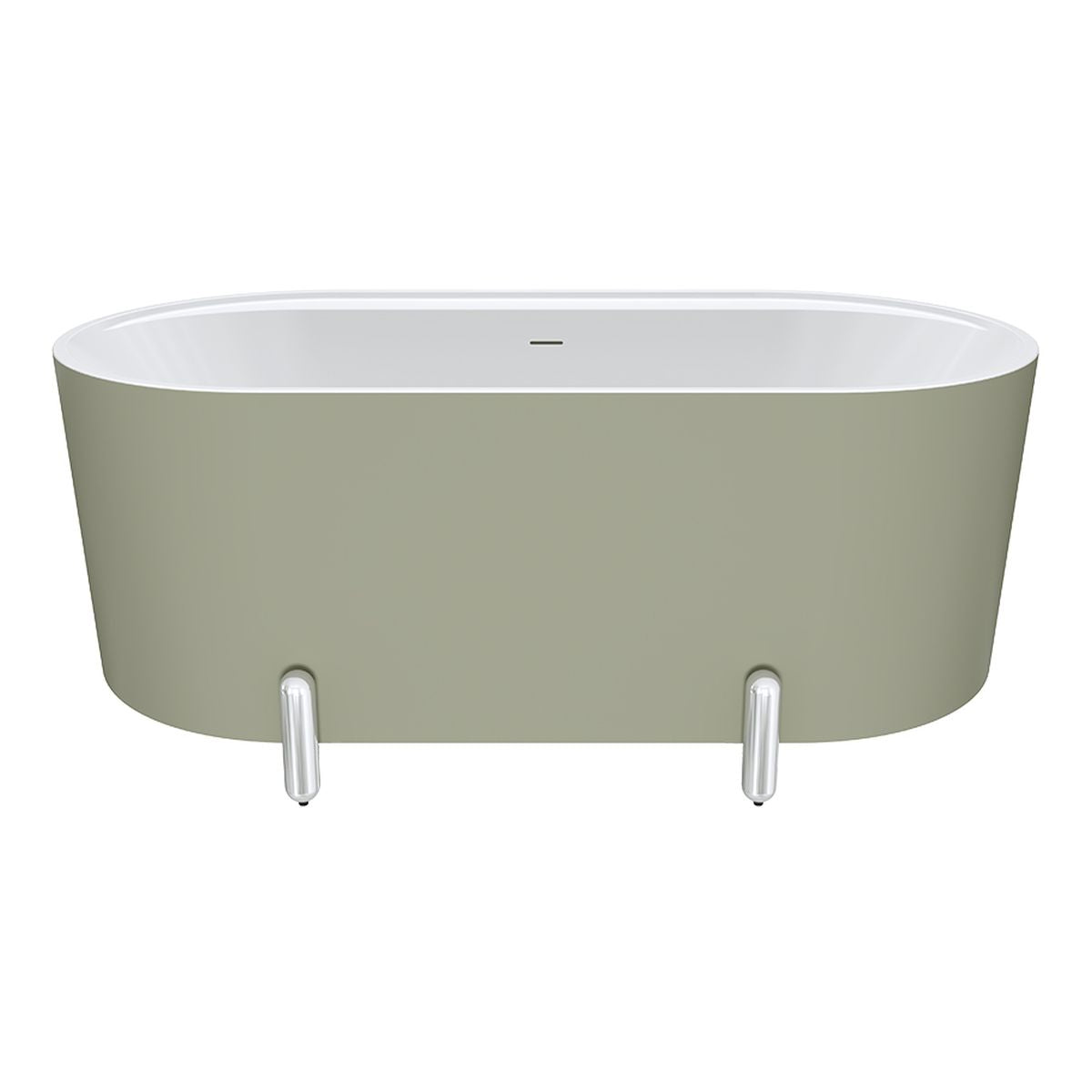 Fienza Aluca Freestanding Bath, 1500mm Matte Olive with Chrome Legs with Overflow