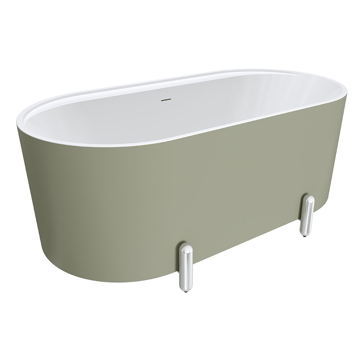 Fienza Aluca Freestanding Bath, 1500mm Matte Olive with Chrome Legs with Overflow