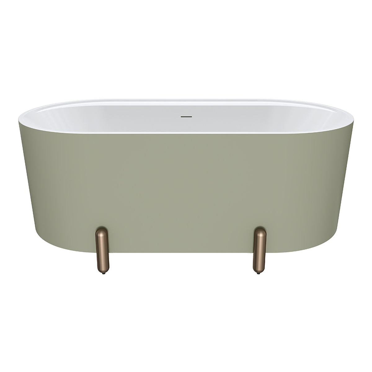 Fienza Aluca Freestanding Bath, 1500mm Matte Olive with Brushed Copper Legs with Overflow