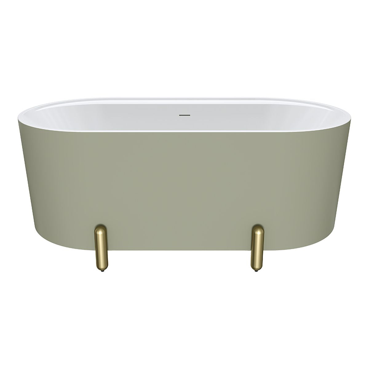 Fienza Aluca Freestanding Bath, 1500mm Matte Olive with Urban Brass Legs with Overflow