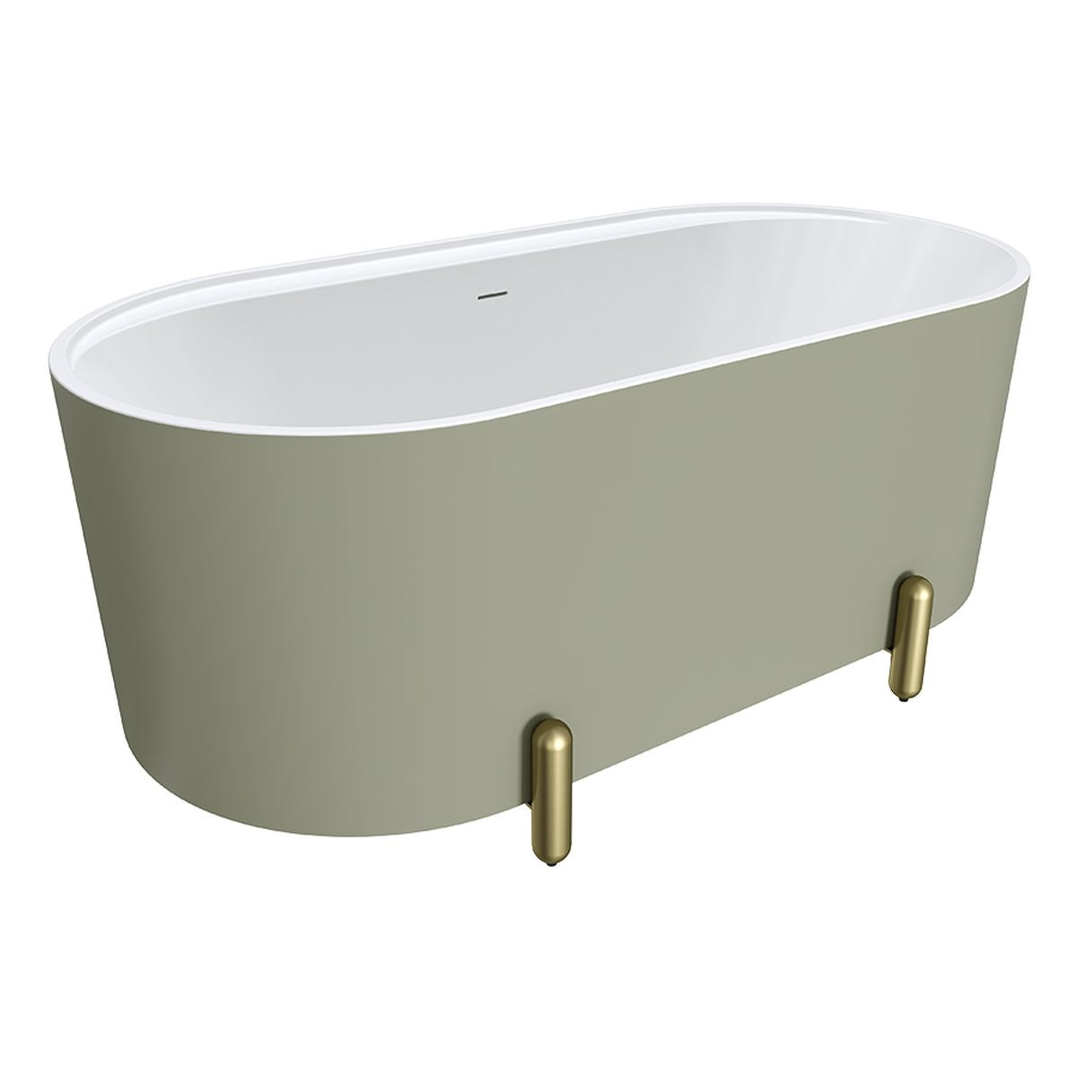 Fienza Aluca Freestanding Bath, 1500mm Matte Olive with Urban Brass Legs with Overflow