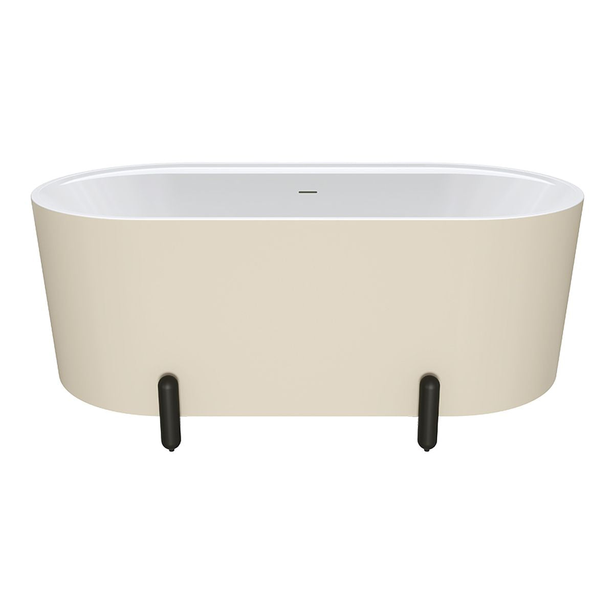 Fienza Aluca Freestanding Bath, 1500mm Matte Khaki with Matte Black Legs with Overflow