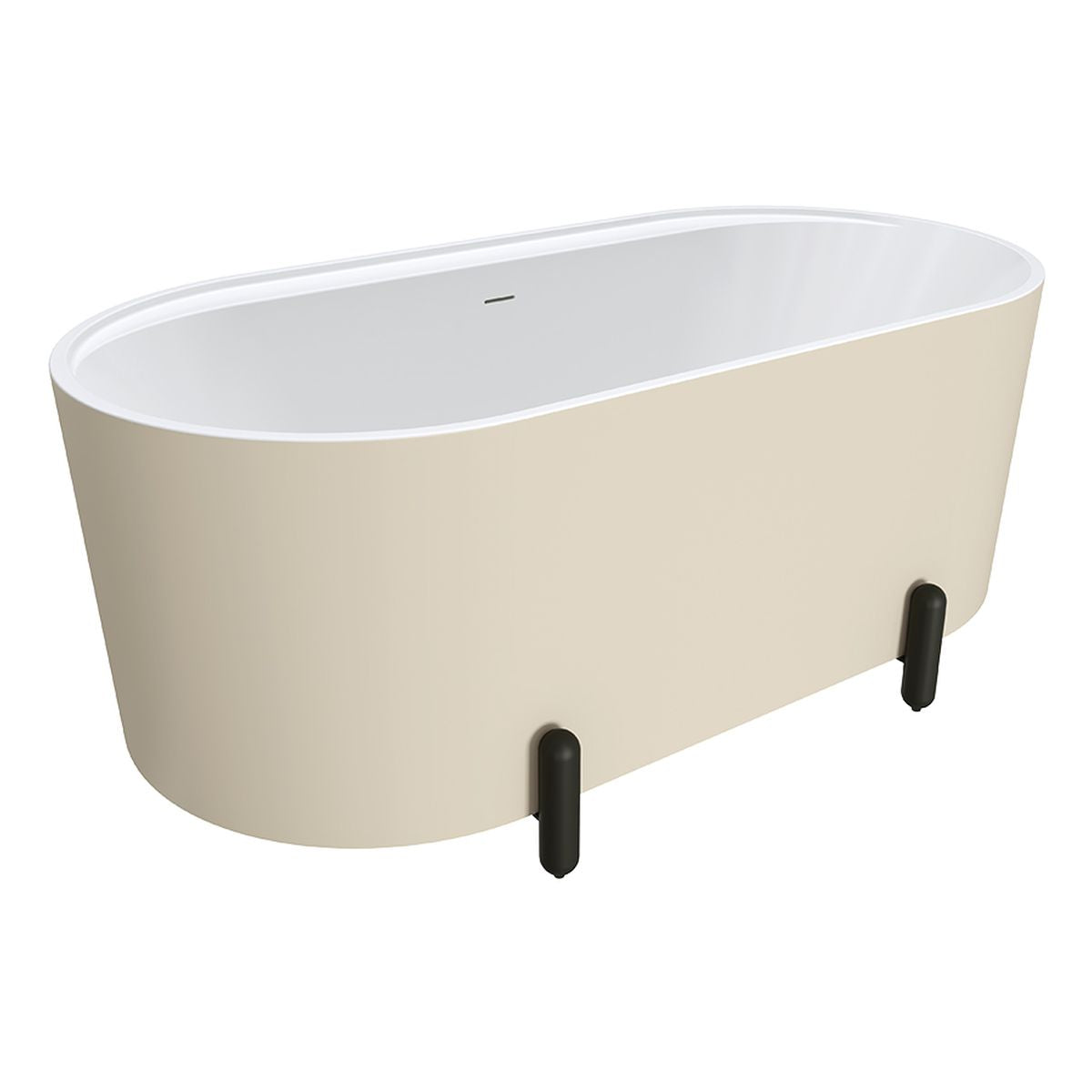 Fienza Aluca Freestanding Bath, 1500mm Matte Khaki with Matte Black Legs with Overflow