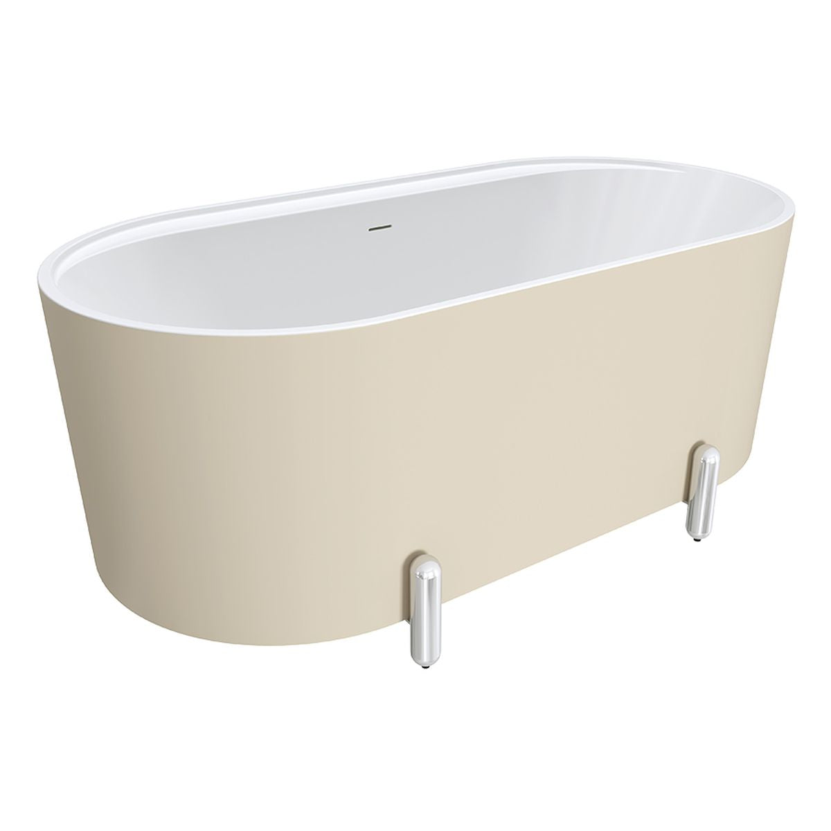 Fienza Aluca Freestanding Bath, 1500mm Matte Khaki with Chrome Legs with Overflow