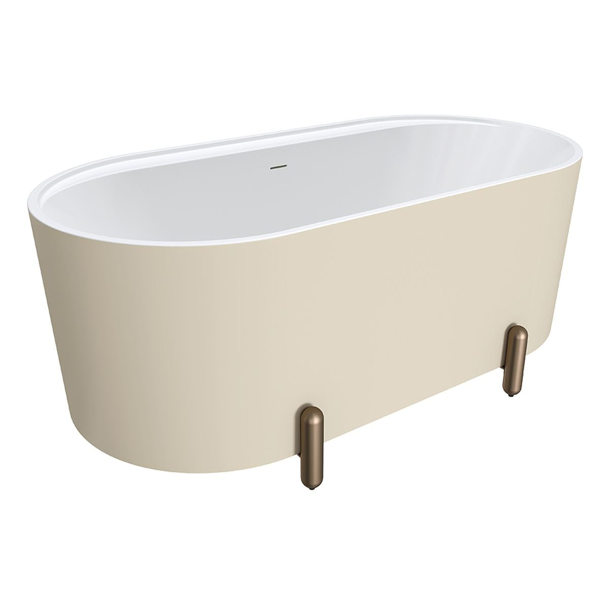 Fienza Aluca Freestanding Bath, 1500mm Matte Khaki with Brushed Copper Legs with Overflow