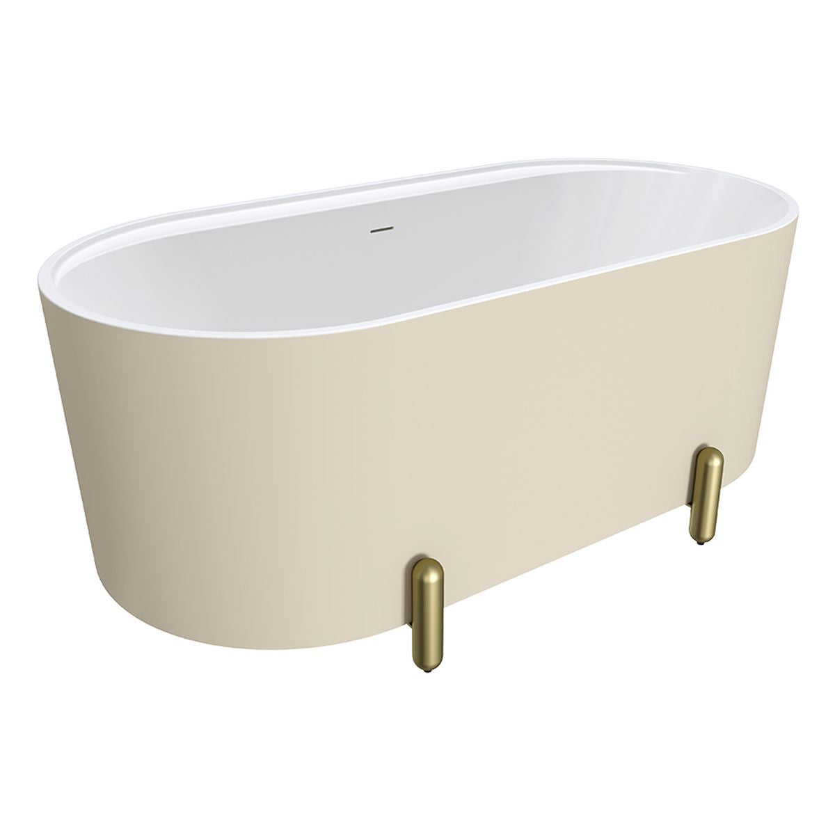 Fienza Aluca Freestanding Bath, 1500mm Matte Khaki with Urban Brass Legs with Overflow