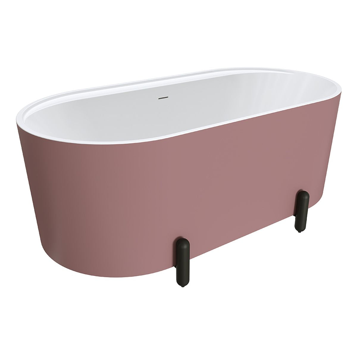 Fienza Aluca Freestanding Bath, 1500mm Matte Rouge with Matte Black Legs with Overflow