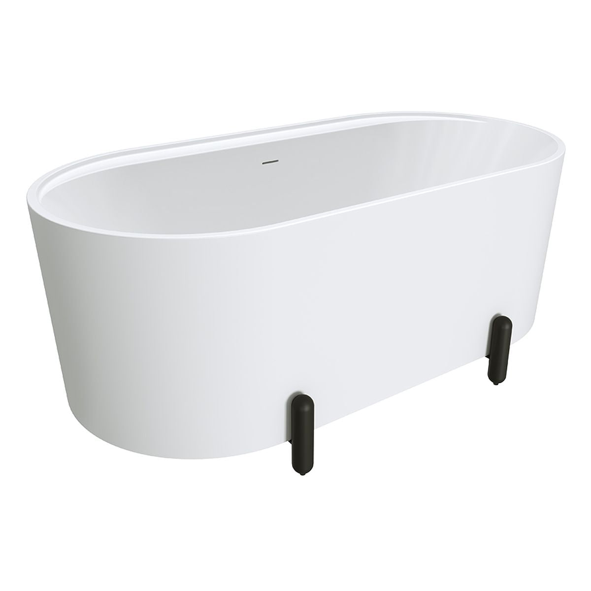 Fienza Aluca Freestanding Bath, 1500mm Matte White with Matte Black Legs with Overflow