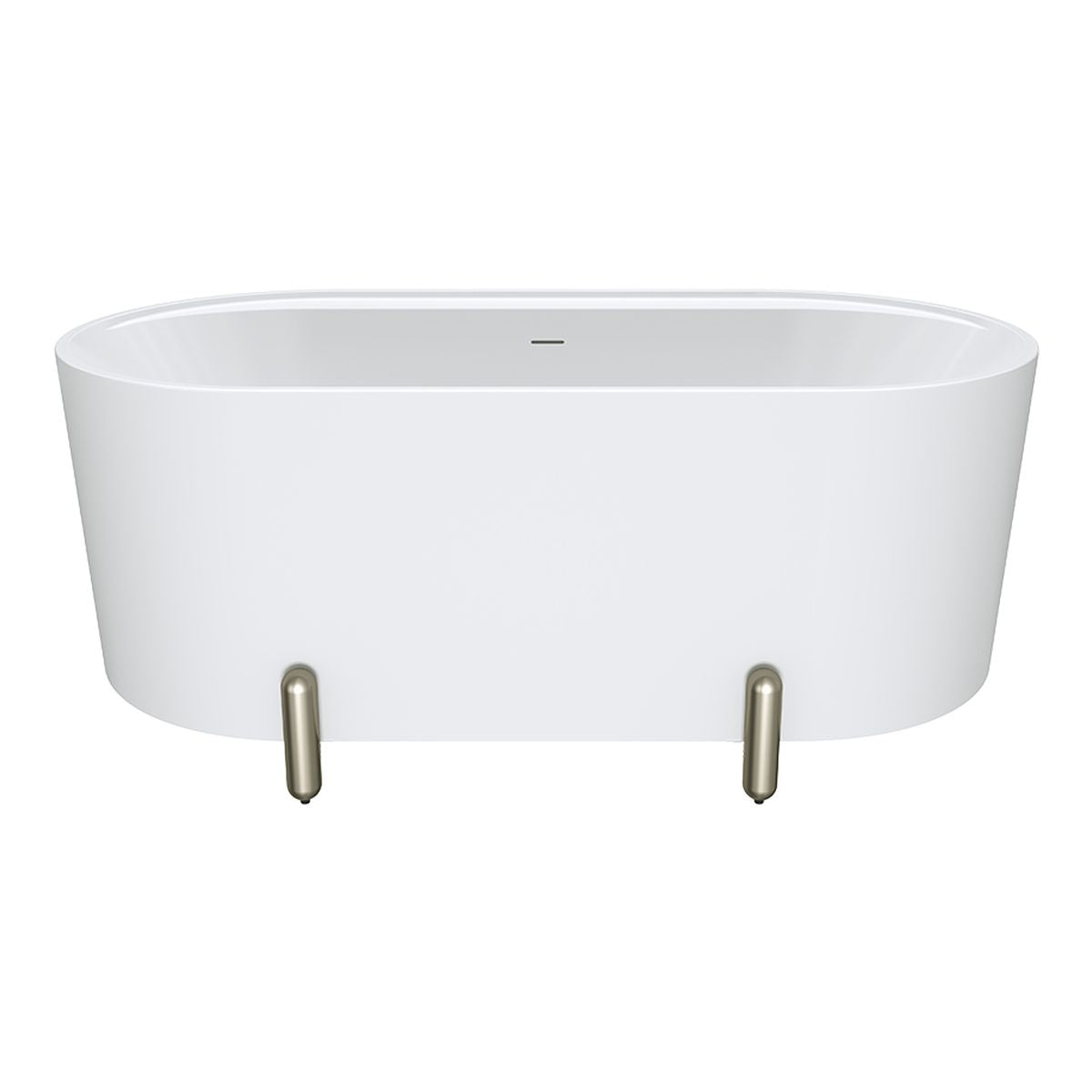 Fienza Aluca Freestanding Bath, 1500mm Matte White with Brushed Nickel Legs with Overflow