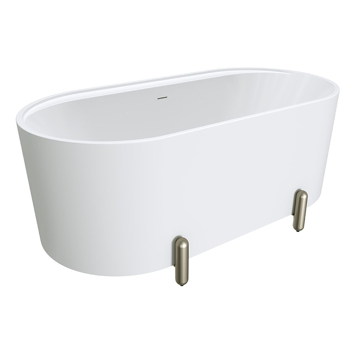 Fienza Aluca Freestanding Bath, 1500mm Matte White with Brushed Nickel Legs with Overflow