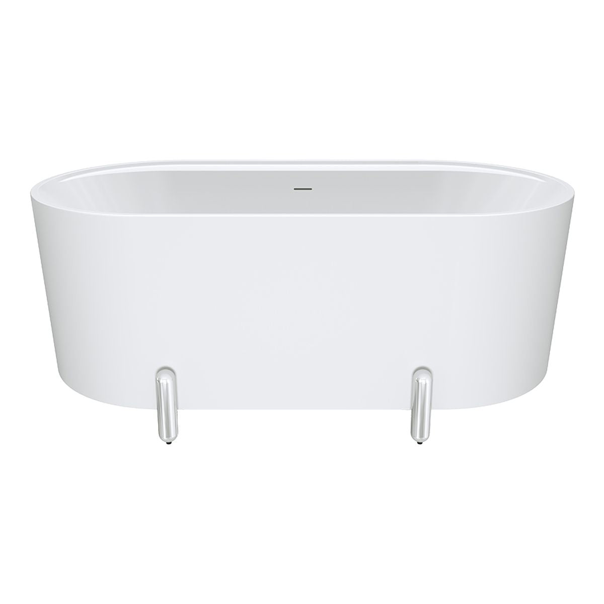 Fienza Aluca Freestanding Bath, 1500mm Matte White with Chrome Legs with Overflow