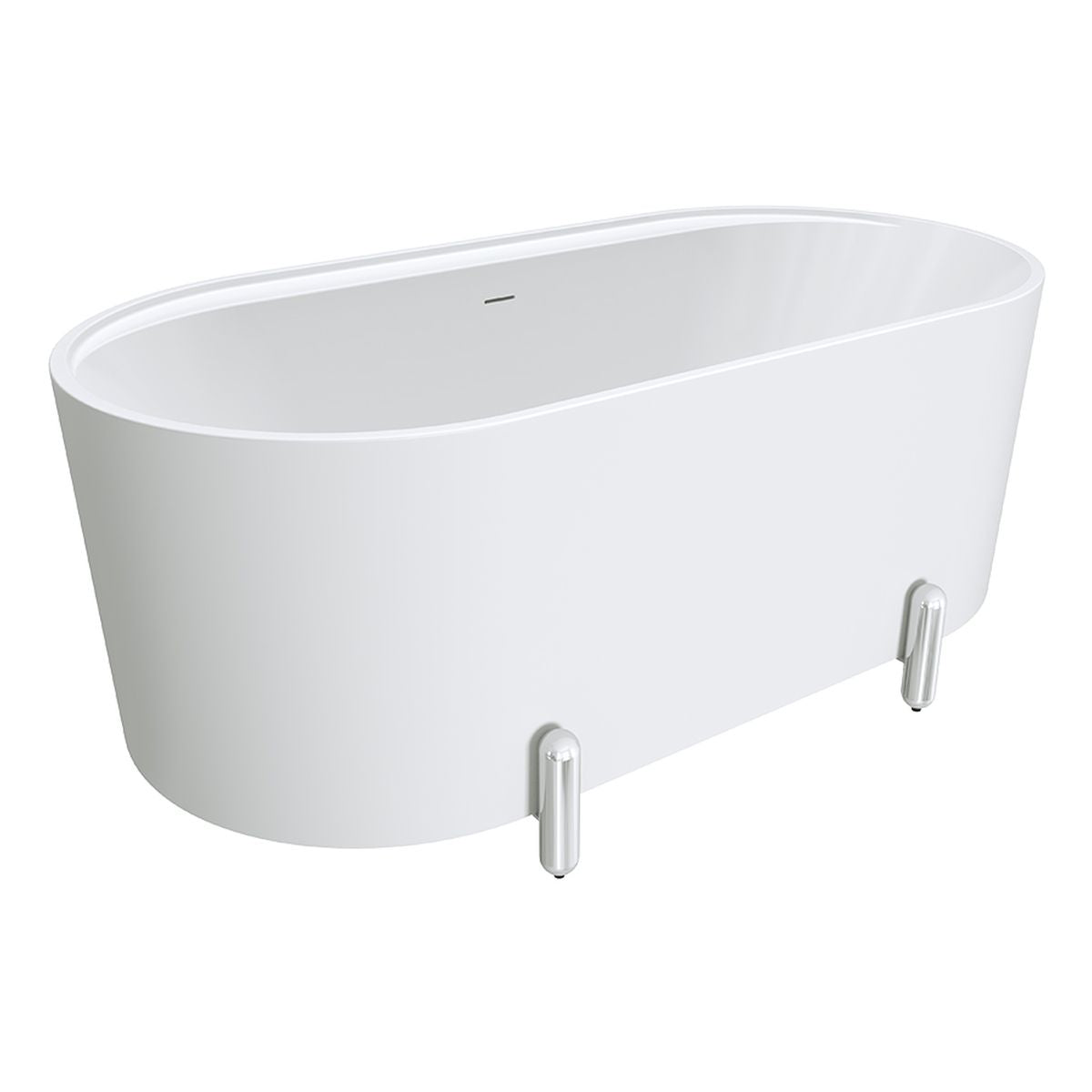 Fienza Aluca Freestanding Bath, 1500mm Matte White with Chrome Legs with Overflow