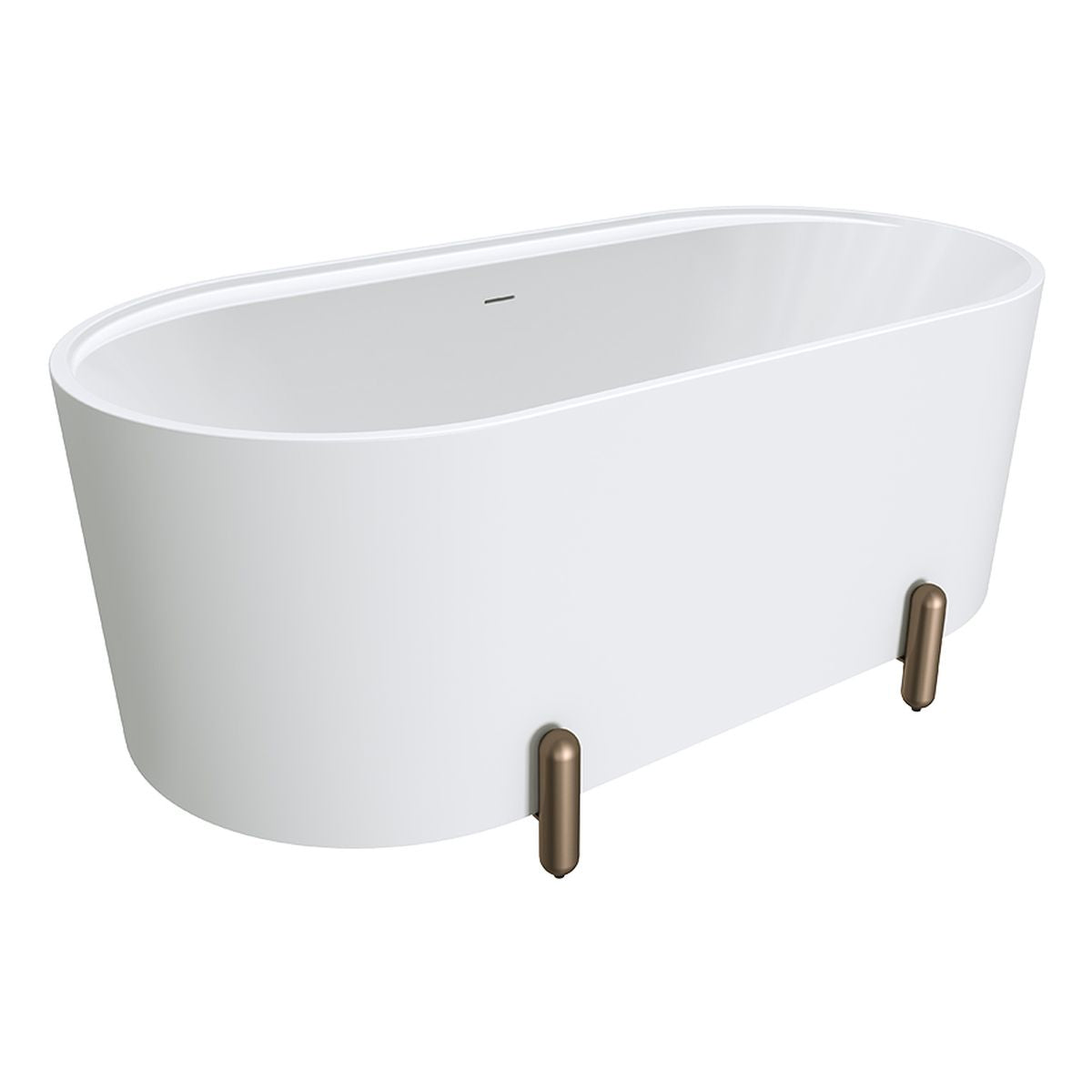 Fienza Aluca Freestanding Bath, 1500mm Matte White with Brushed Copper Legs with Overflow