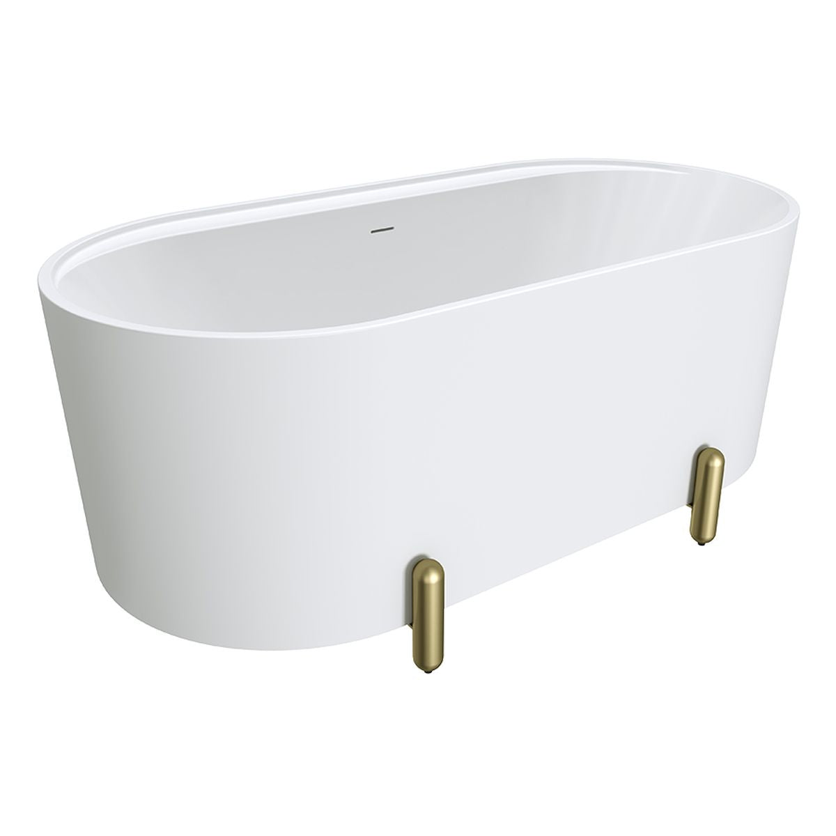Fienza Aluca Freestanding Bath, 1500mm Matte White with Urban Brass Legs with Overflow
