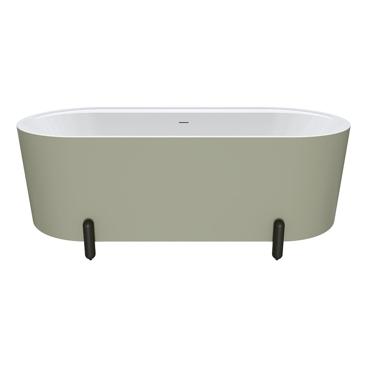 Fienza Aluca Freestanding Bath, 1700mm Matte Olive with Matte Black Legs with Overflow