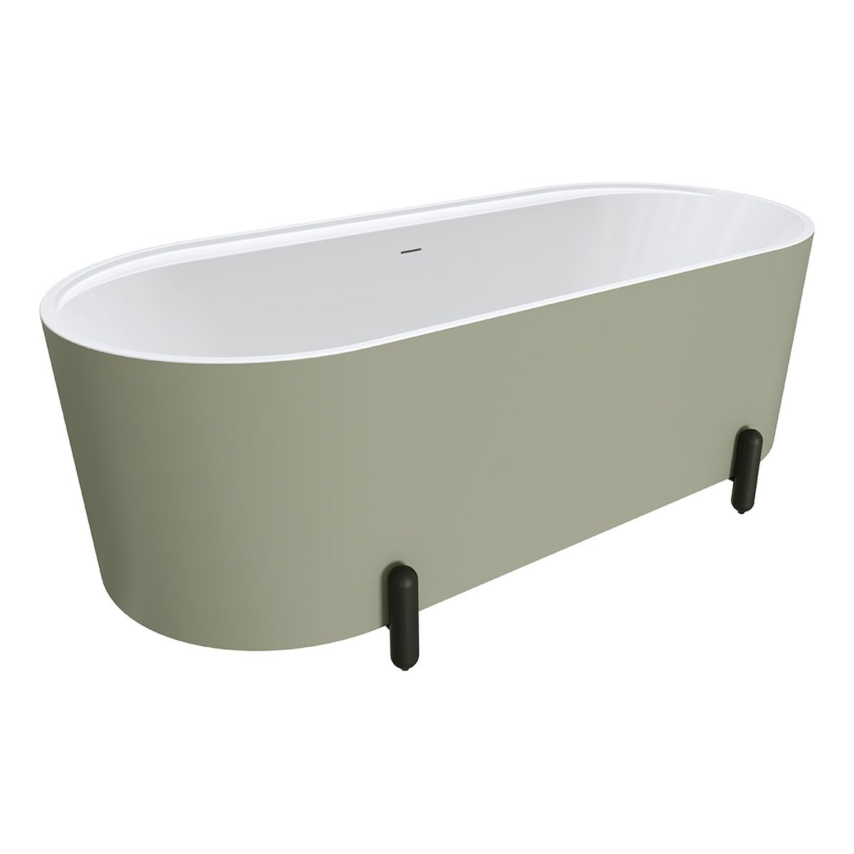 Fienza Aluca Freestanding Bath, 1700mm Matte Olive with Matte Black Legs with Overflow