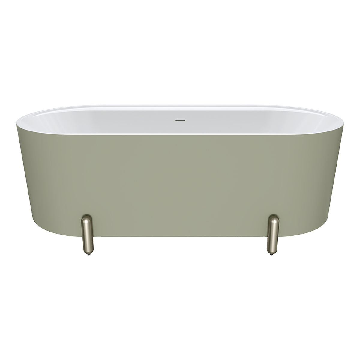 Fienza Aluca Freestanding Bath, 1700mm Matte Olive with Brushed Nickel Legs with Overflow