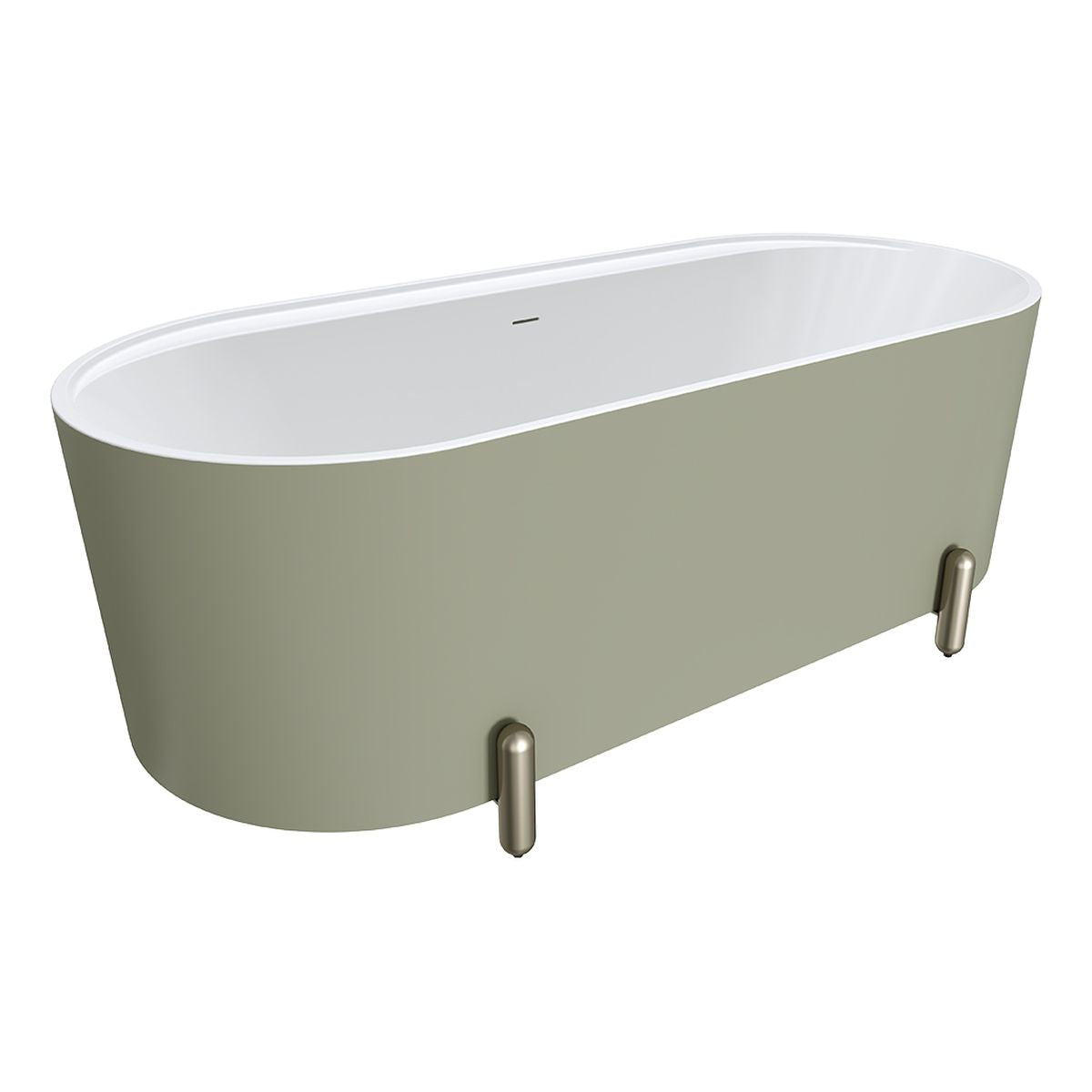 Fienza Aluca Freestanding Bath, 1700mm Matte Olive with Brushed Nickel Legs with Overflow