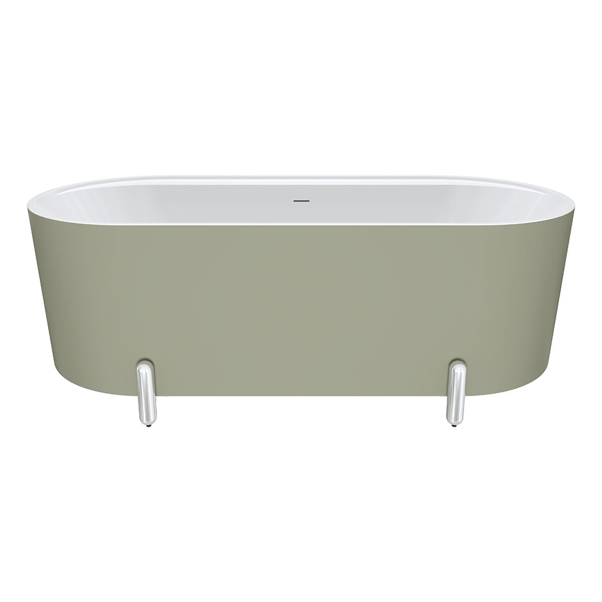 Fienza Aluca Freestanding Bath, 1700mm Matte Olive with Chrome Legs with Overflow