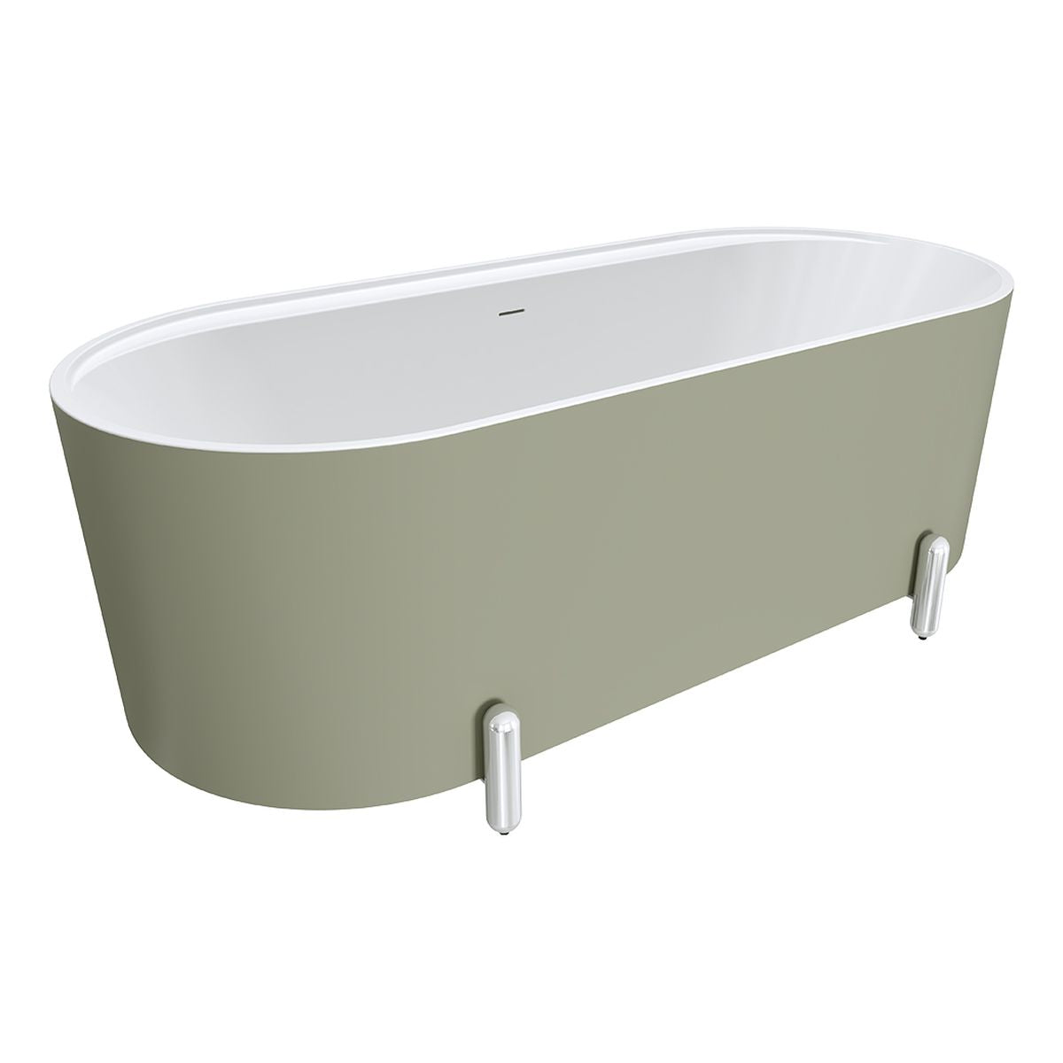 Fienza Aluca Freestanding Bath, 1700mm Matte Olive with Chrome Legs with Overflow
