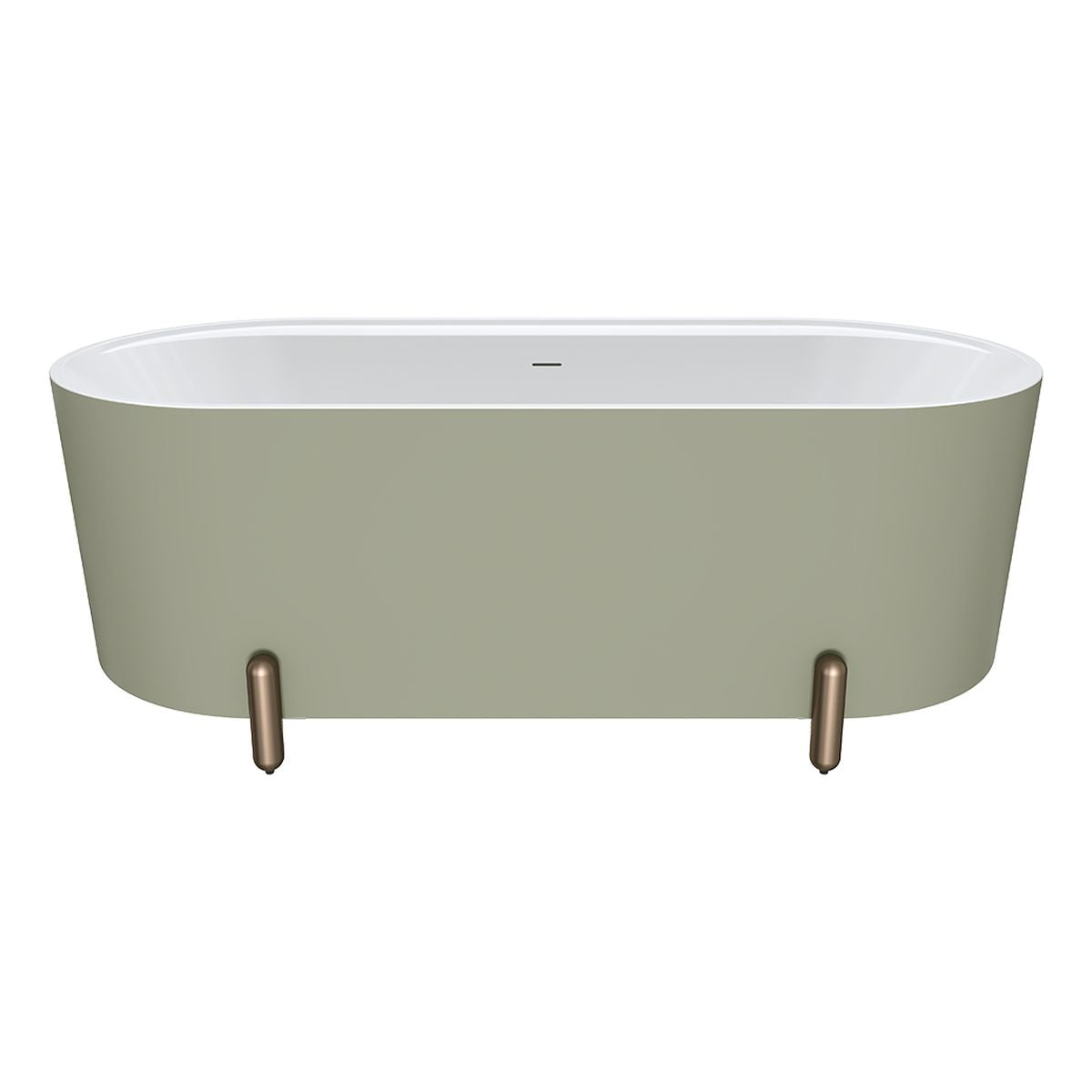 Fienza Aluca Freestanding Bath, 1700mm Matte Olive with Brushed Copper Legs with Overflow