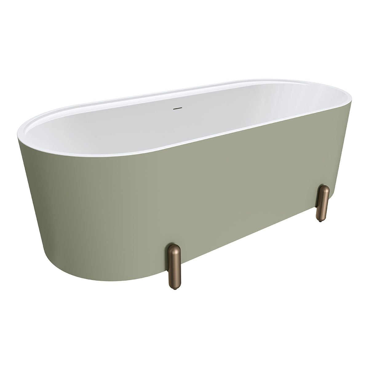 Fienza Aluca Freestanding Bath, 1700mm Matte Olive with Brushed Copper Legs with Overflow
