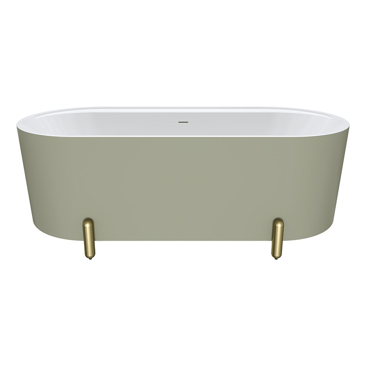 Fienza Aluca Freestanding Bath, 1700mm Matte Olive with Urban Brass Legs with Overflow