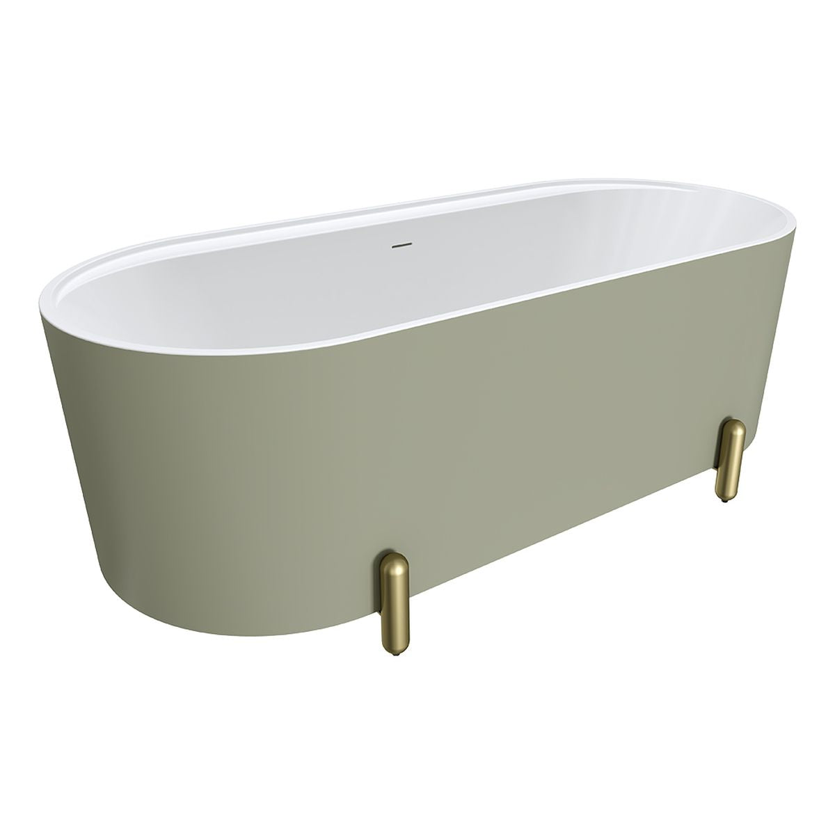 Fienza Aluca Freestanding Bath, 1700mm Matte Olive with Urban Brass Legs with Overflow