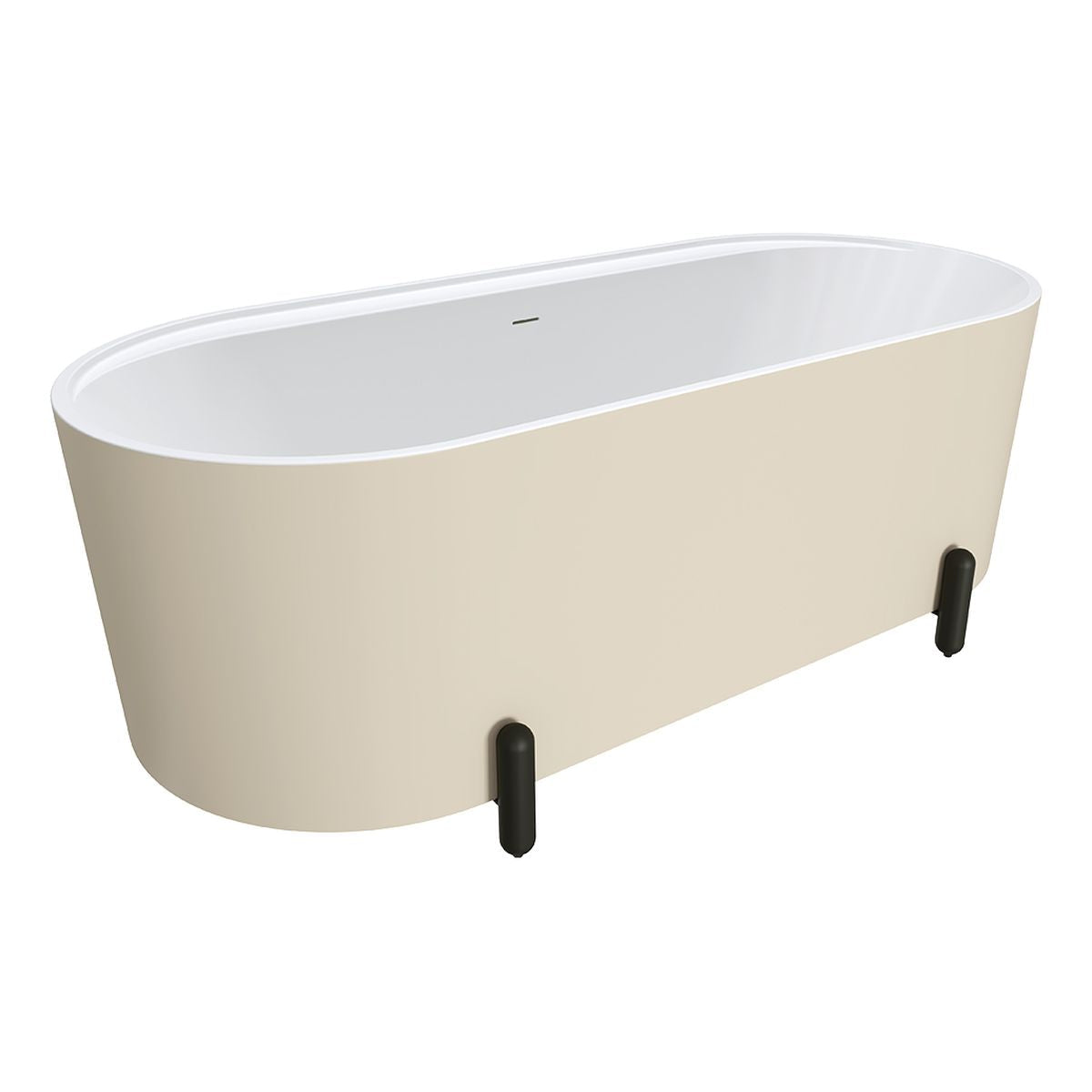 Fienza Aluca Freestanding Bath, 1700mm Matte Khaki with Matte Black Legs with Overflow