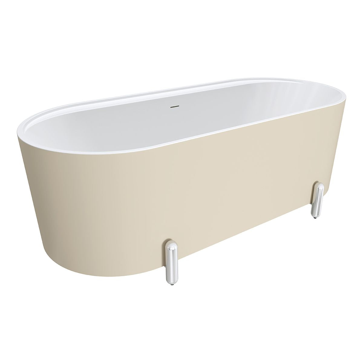 Fienza Aluca Freestanding Bath, 1700mm Matte Khaki with Chrome Legs with Overflow