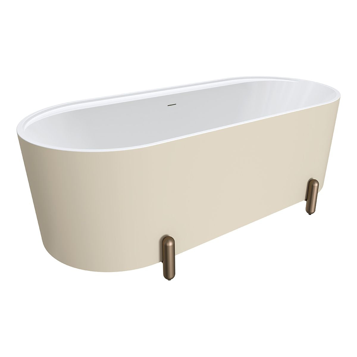 Fienza Aluca Freestanding Bath, 1700mm Matte Khaki with Brushed Copper Legs with Overflow