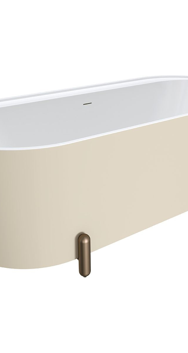 Fienza Aluca Freestanding Bath, 1700mm Matte Khaki with Brushed Copper Legs with Overflow