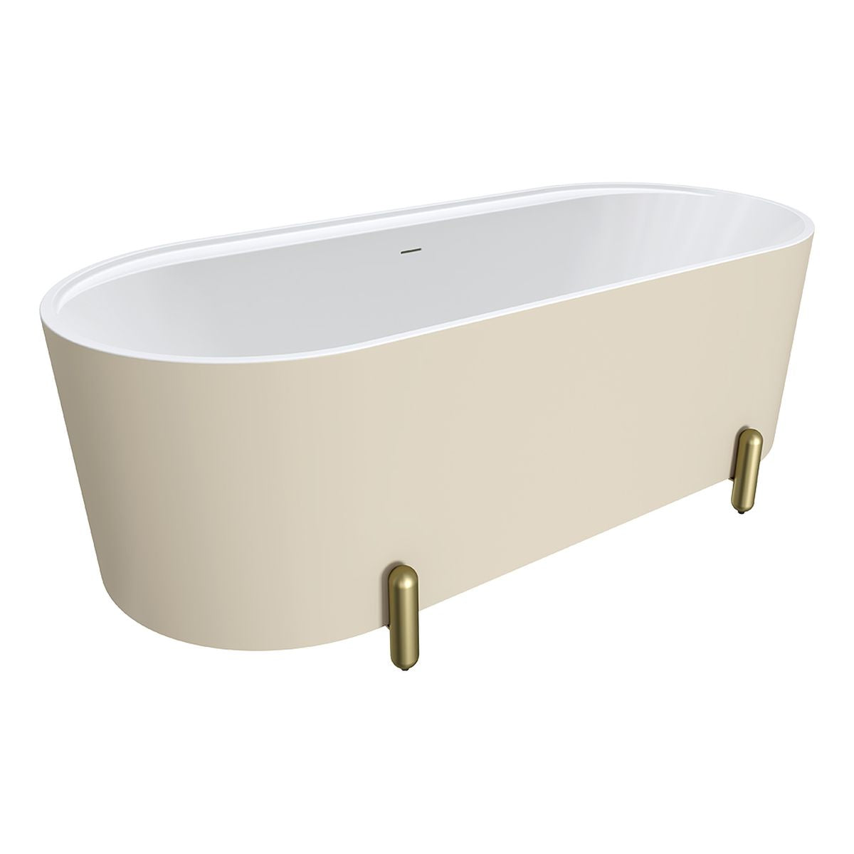 Fienza Aluca Freestanding Bath, 1700mm Matte Khaki with Urban Brass Legs with Overflow