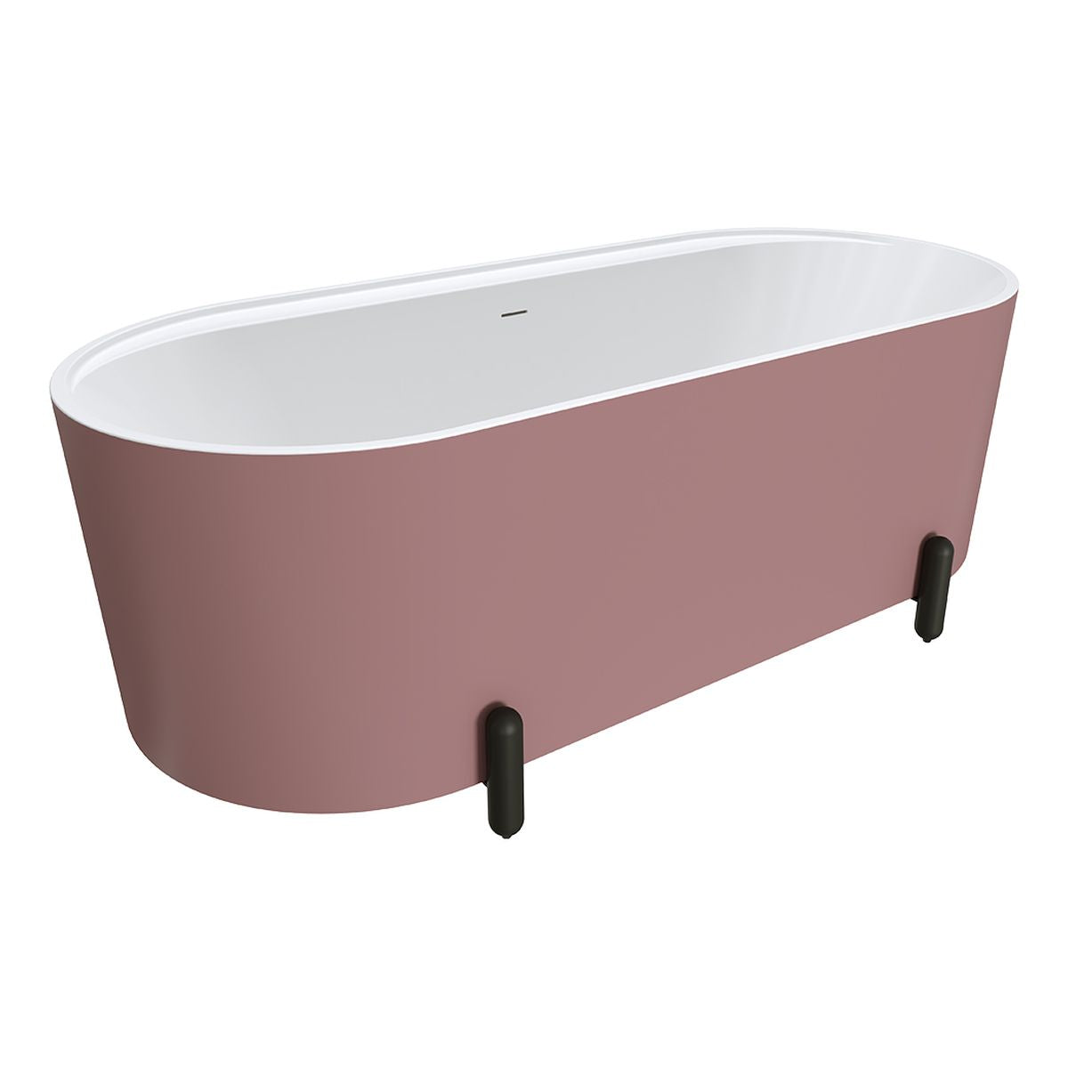 Fienza Aluca Freestanding Bath, 1700mm Matte Rouge with Matte Black Legs with Overflow