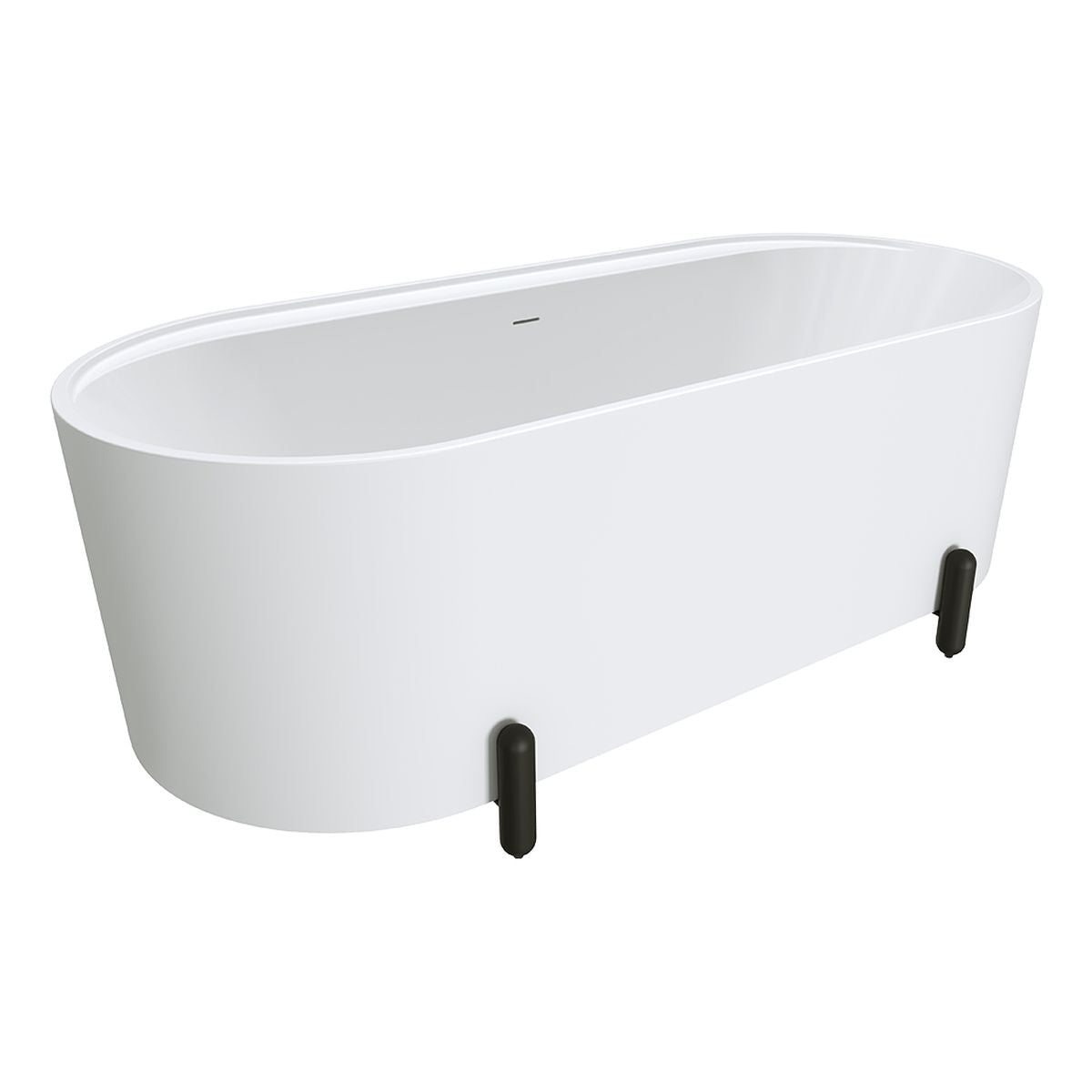 Fienza Aluca Freestanding Bath, 1700mm Matte White with Matte Black Legs with Overflow