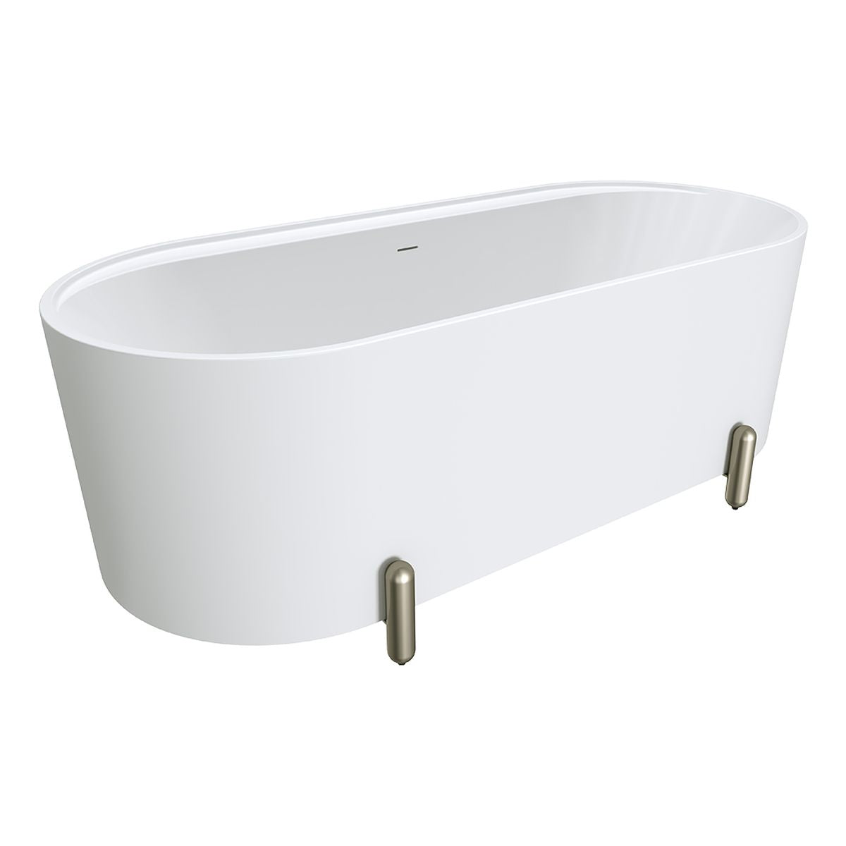 Fienza Aluca Freestanding Bath, 1700mm Matte White with Brushed Nickel Legs with Overflow