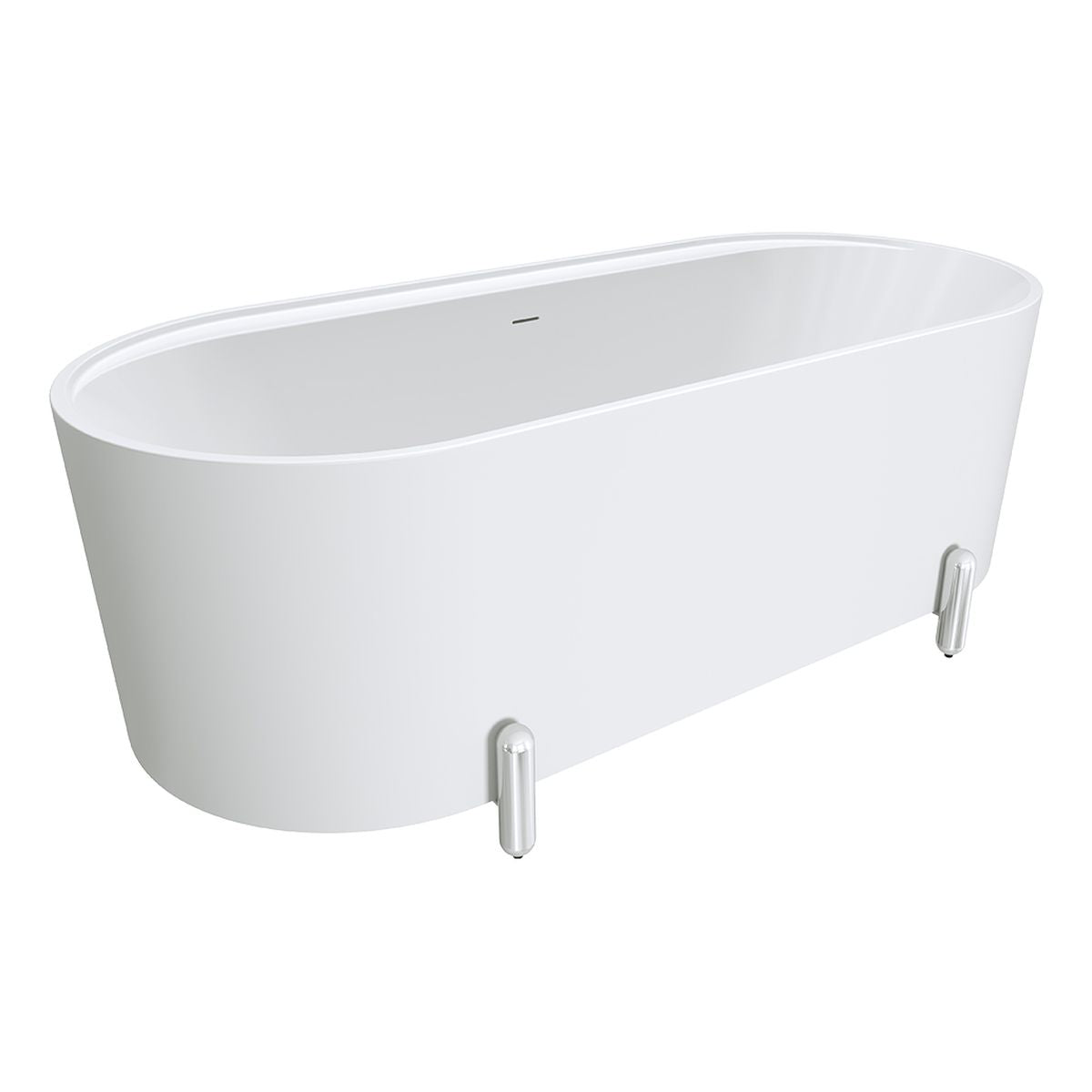 Fienza Aluca Freestanding Bath, 1700mm Matte White with Chrome Legs