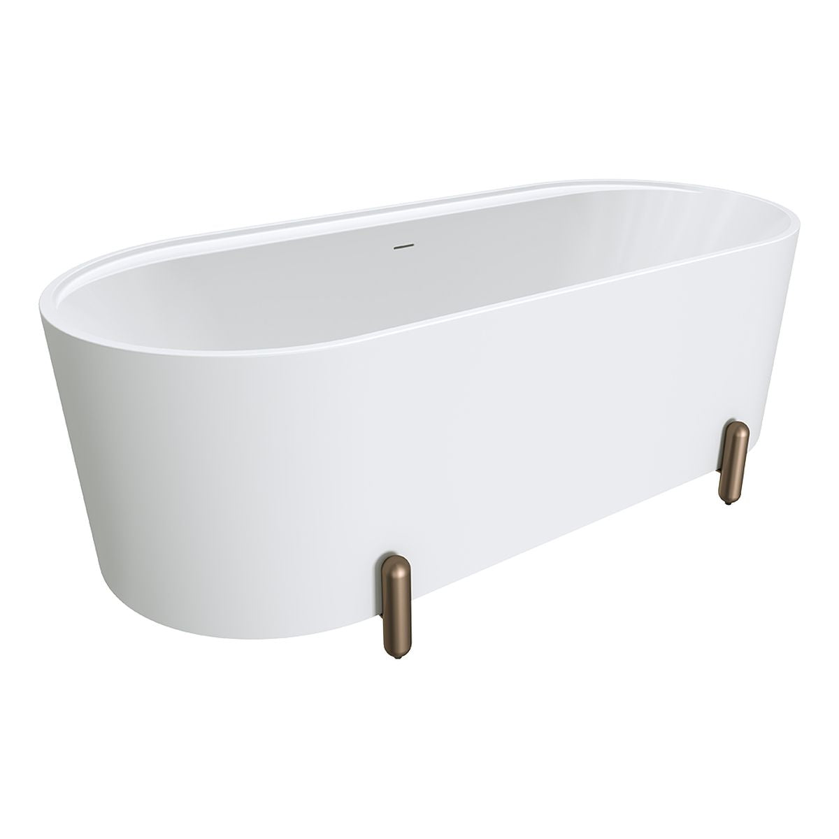 Fienza Aluca Freestanding Bath, 1700mm Matte White with Brushed Copper Legs with Overflow